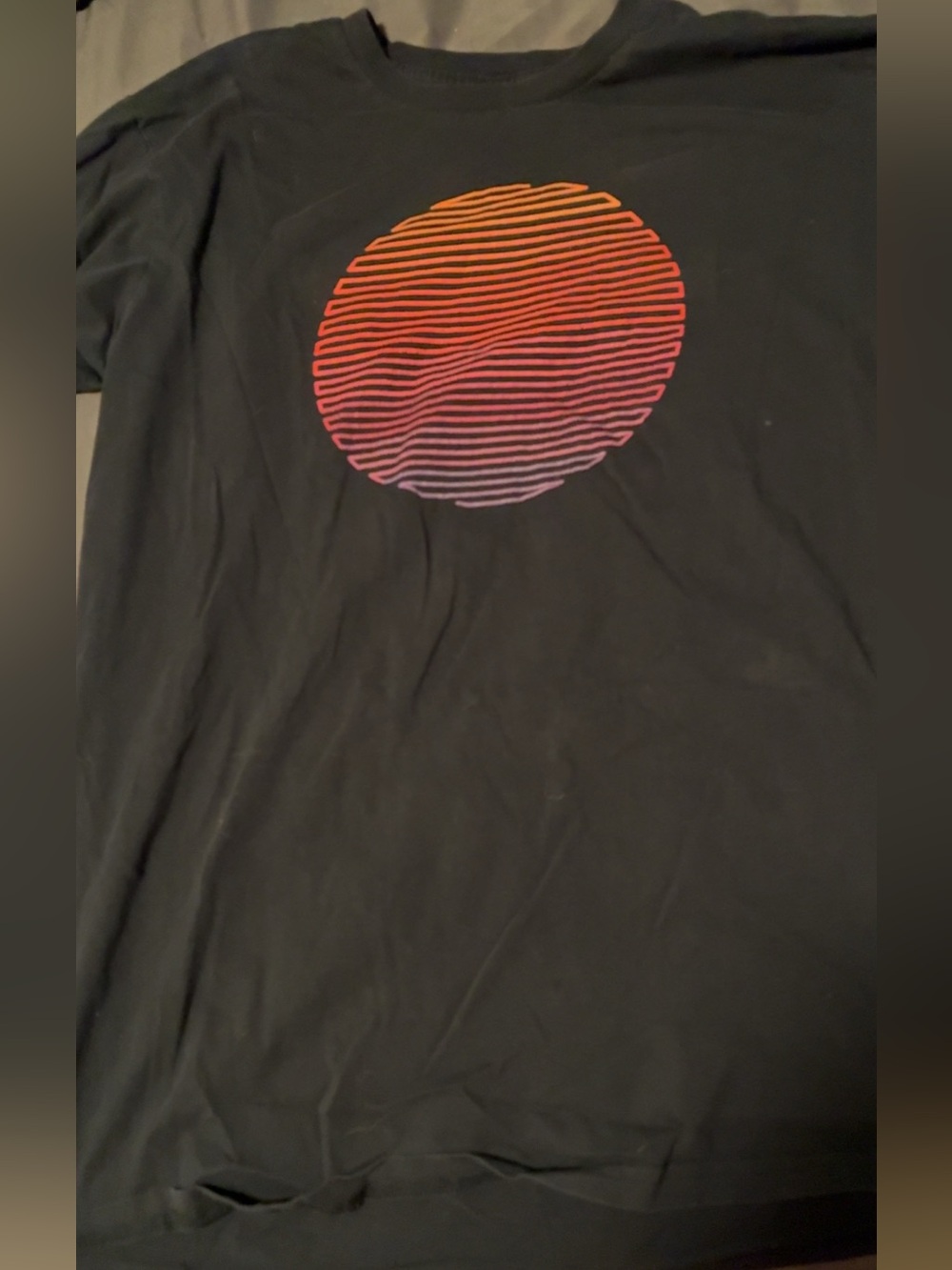 Black Short Sleeve Tee with Sunset Gradient Circle Graphic